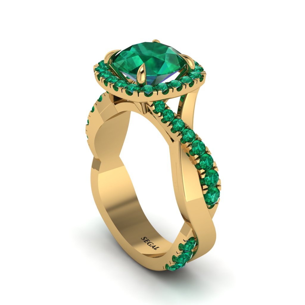 Emerald Twist Shank Halo Engagement Ring - Cheyenne No. 19