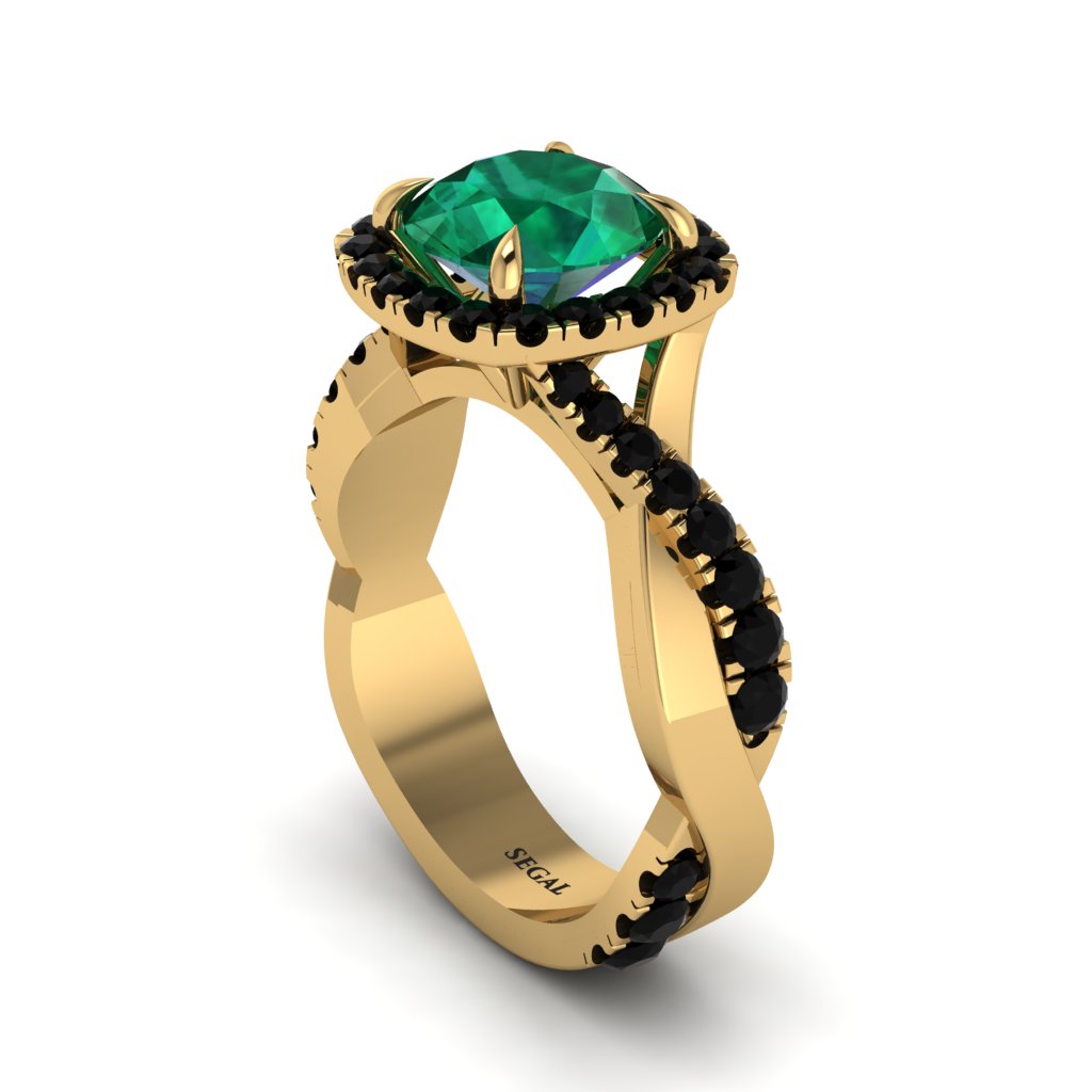 Emerald Twist Shank Halo Engagement Ring - Cheyenne No. 34