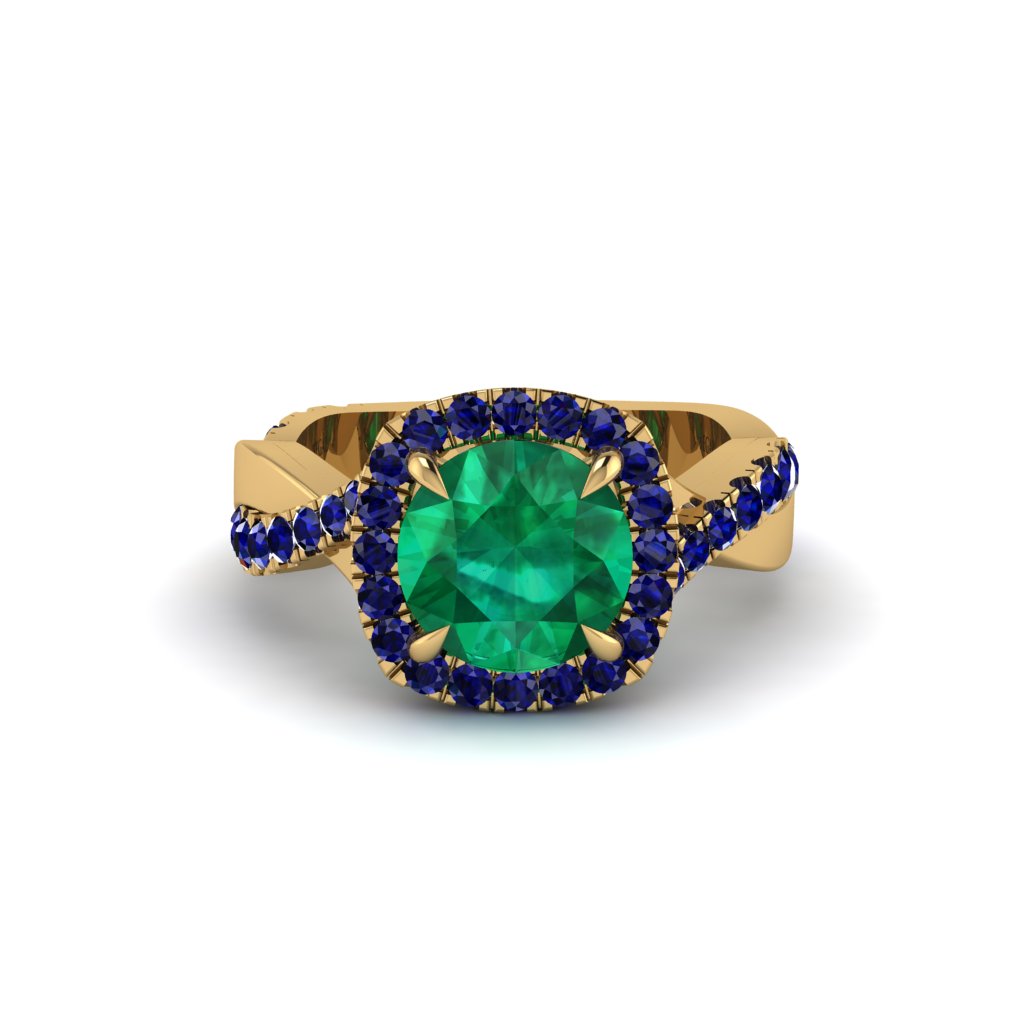 Emerald Twist Shank Halo Engagement Ring - Cheyenne No. 64