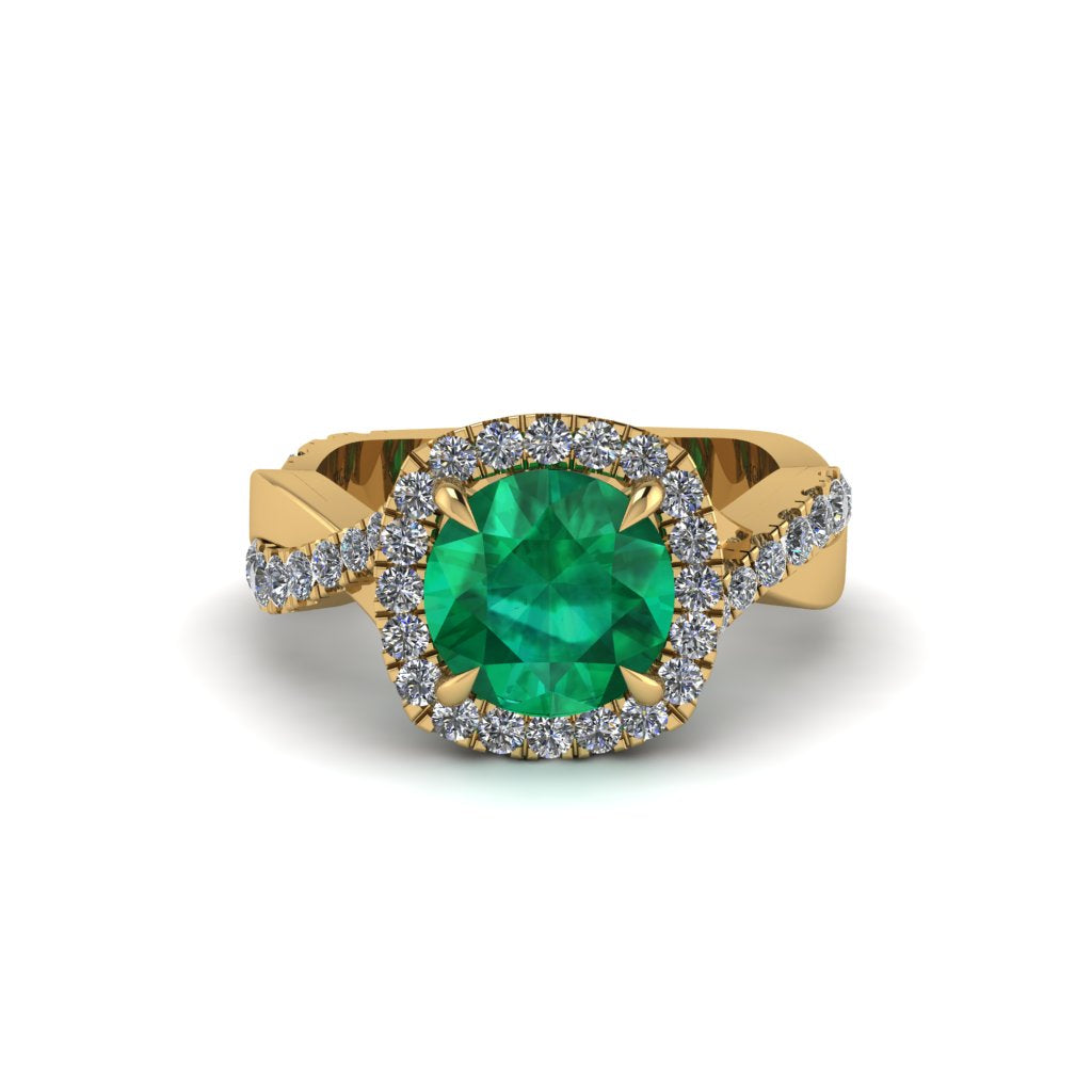 Emerald Twist Shank Halo Engagement Ring - Cheyenne No. 4