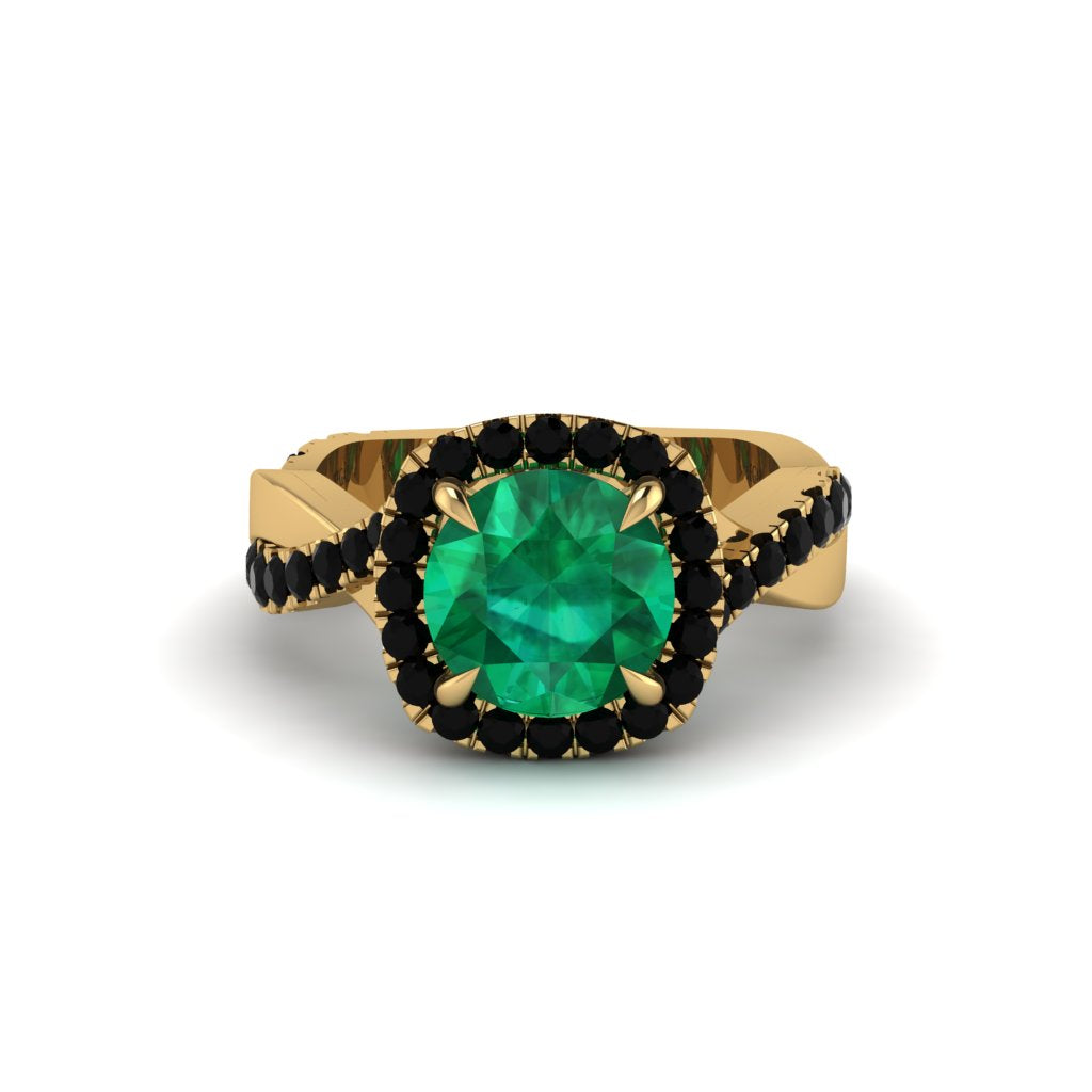 Emerald Twist Shank Halo Engagement Ring - Cheyenne No. 34