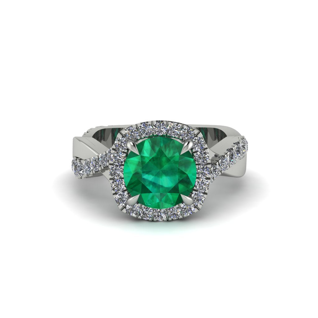 Emerald Twist Shank Halo Engagement Ring - Cheyenne No. 6