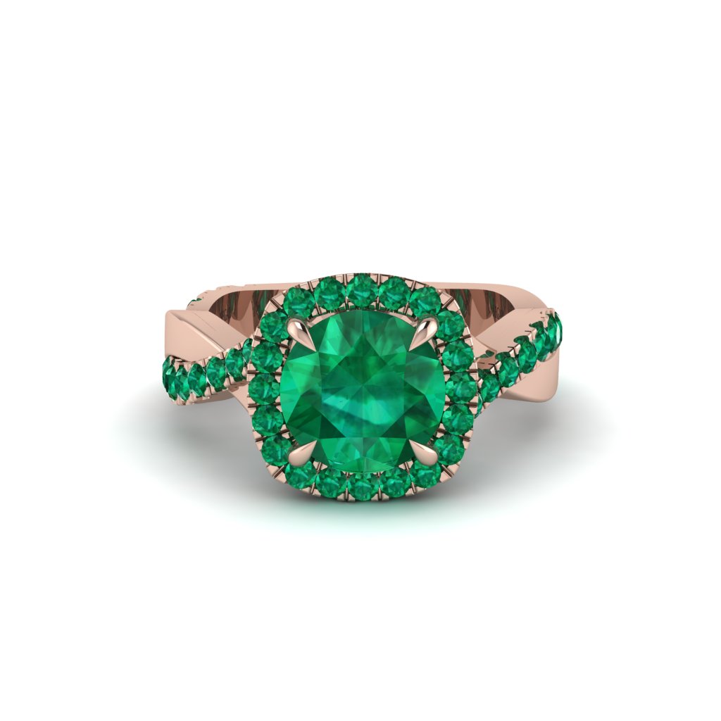 Emerald Twist Shank Halo Engagement Ring - Cheyenne No. 20