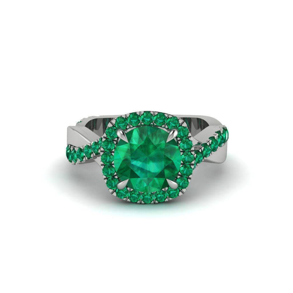 Emerald Twist Shank Halo Engagement Ring - Cheyenne No. 21