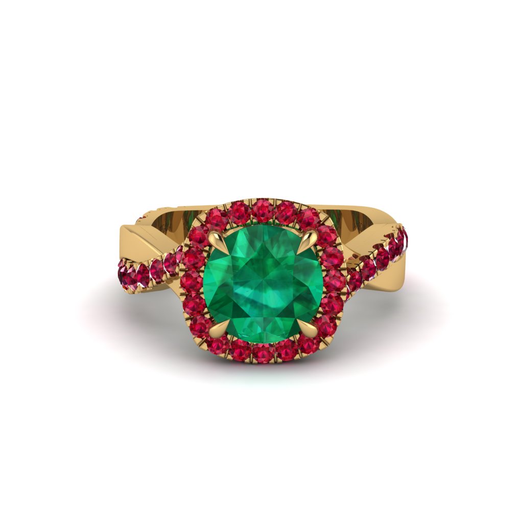 Emerald Twist Shank Halo Engagement Ring - Cheyenne No. 49