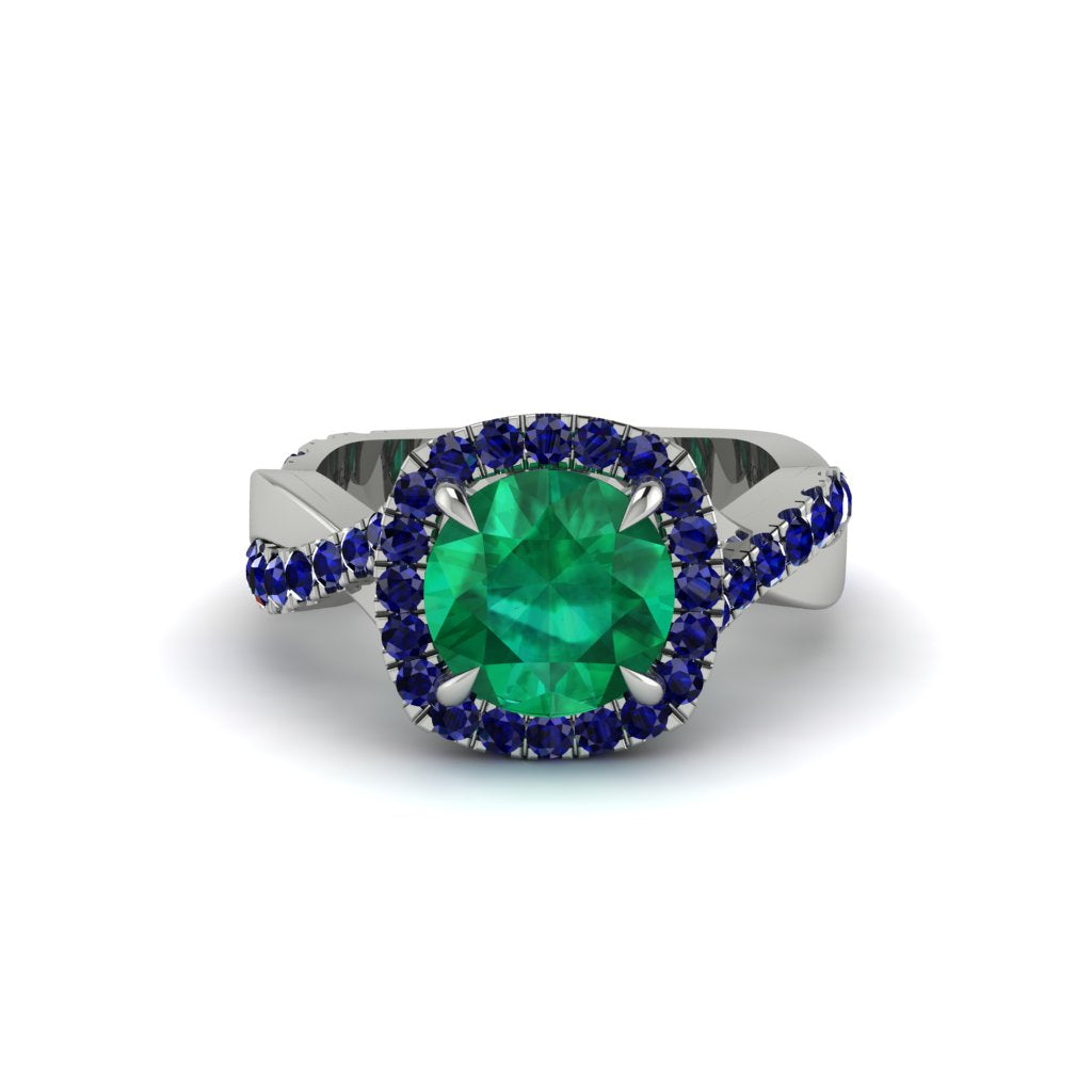 Emerald Twist Shank Halo Engagement Ring - Cheyenne No. 66