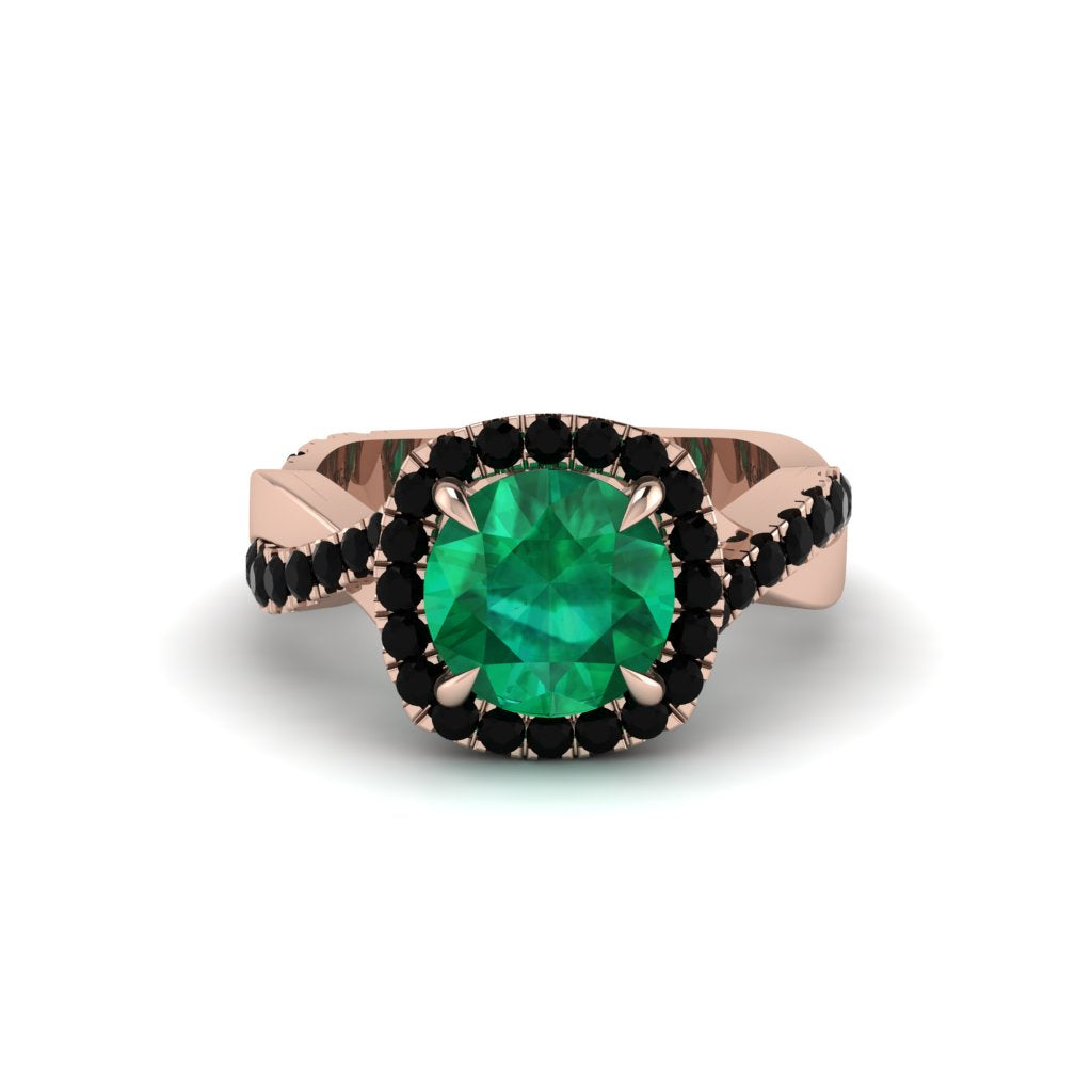 Emerald Twist Shank Halo Engagement Ring - Cheyenne No. 35