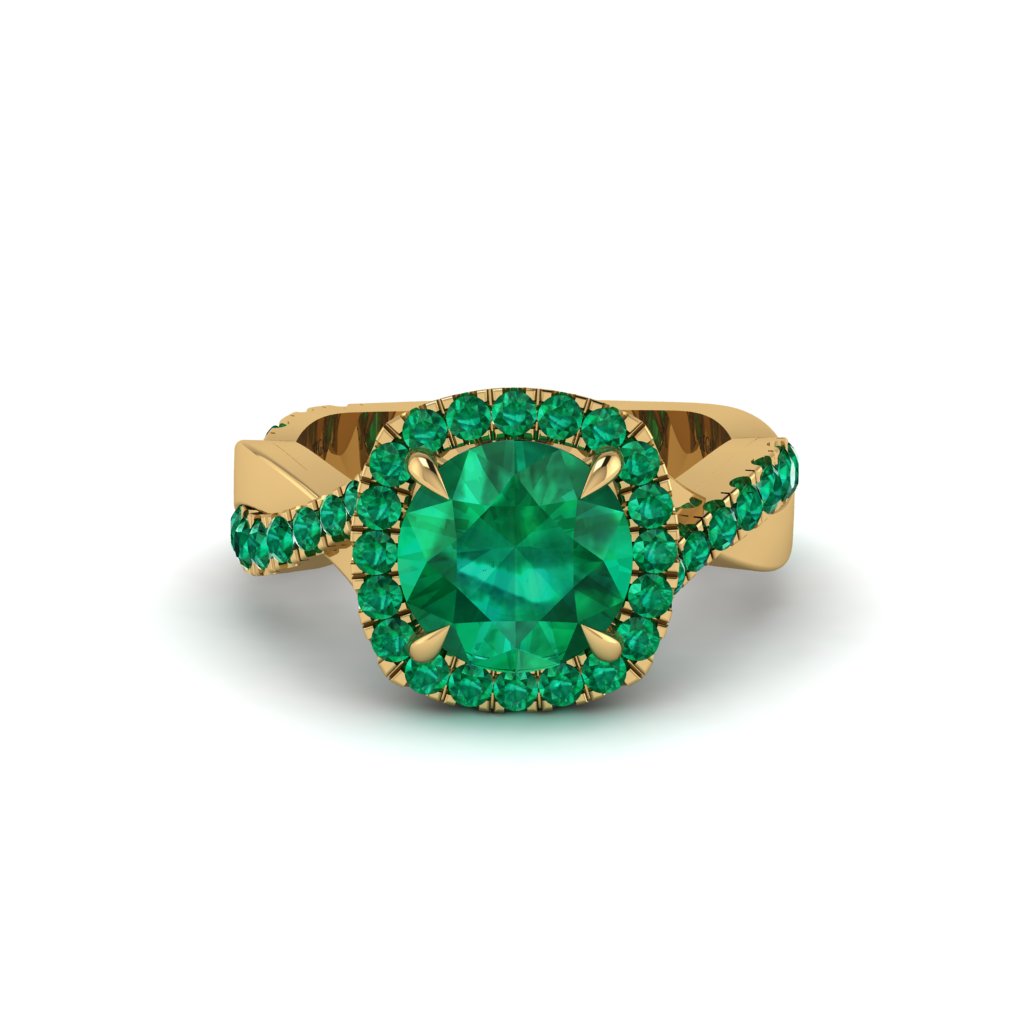 Emerald Twist Shank Halo Engagement Ring - Cheyenne No. 19