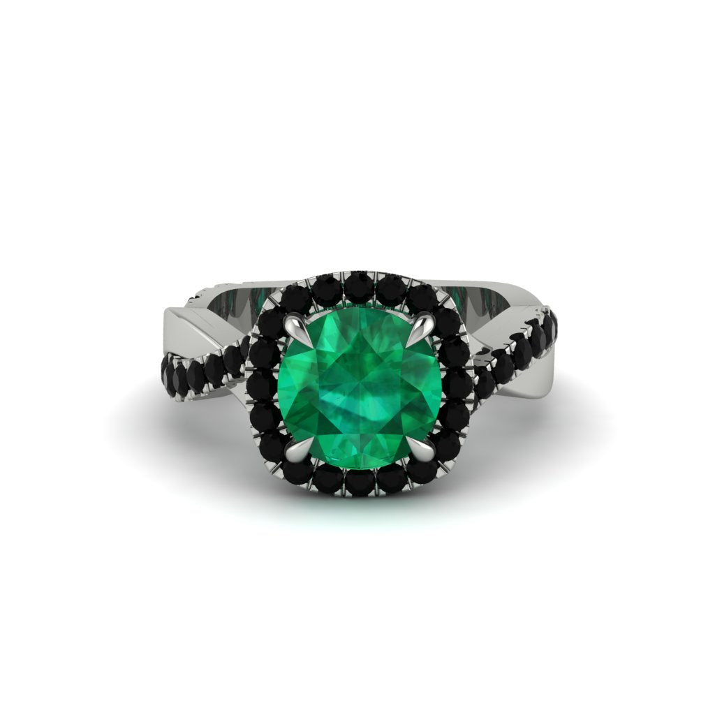 Emerald Twist Shank Halo Engagement Ring - Cheyenne No. 36