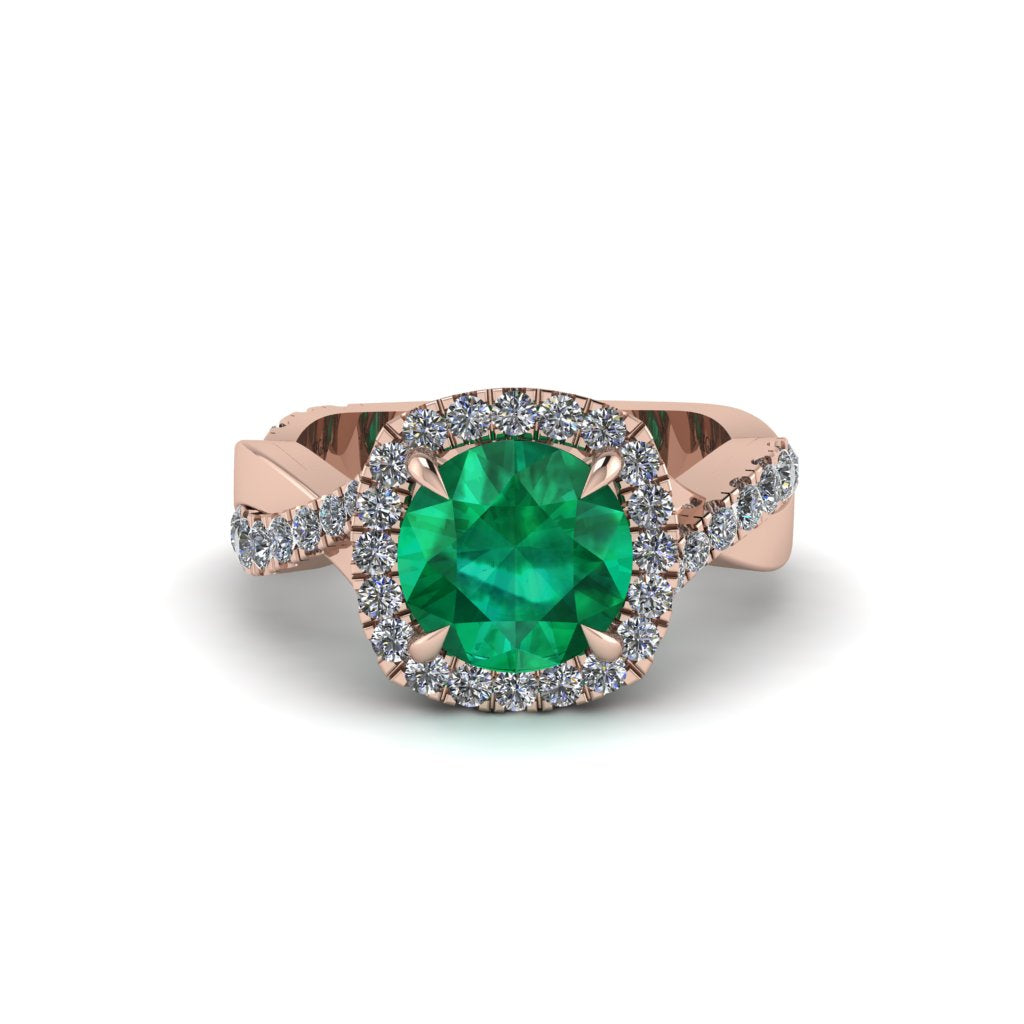 Emerald Twist Shank Halo Engagement Ring - Cheyenne No. 5