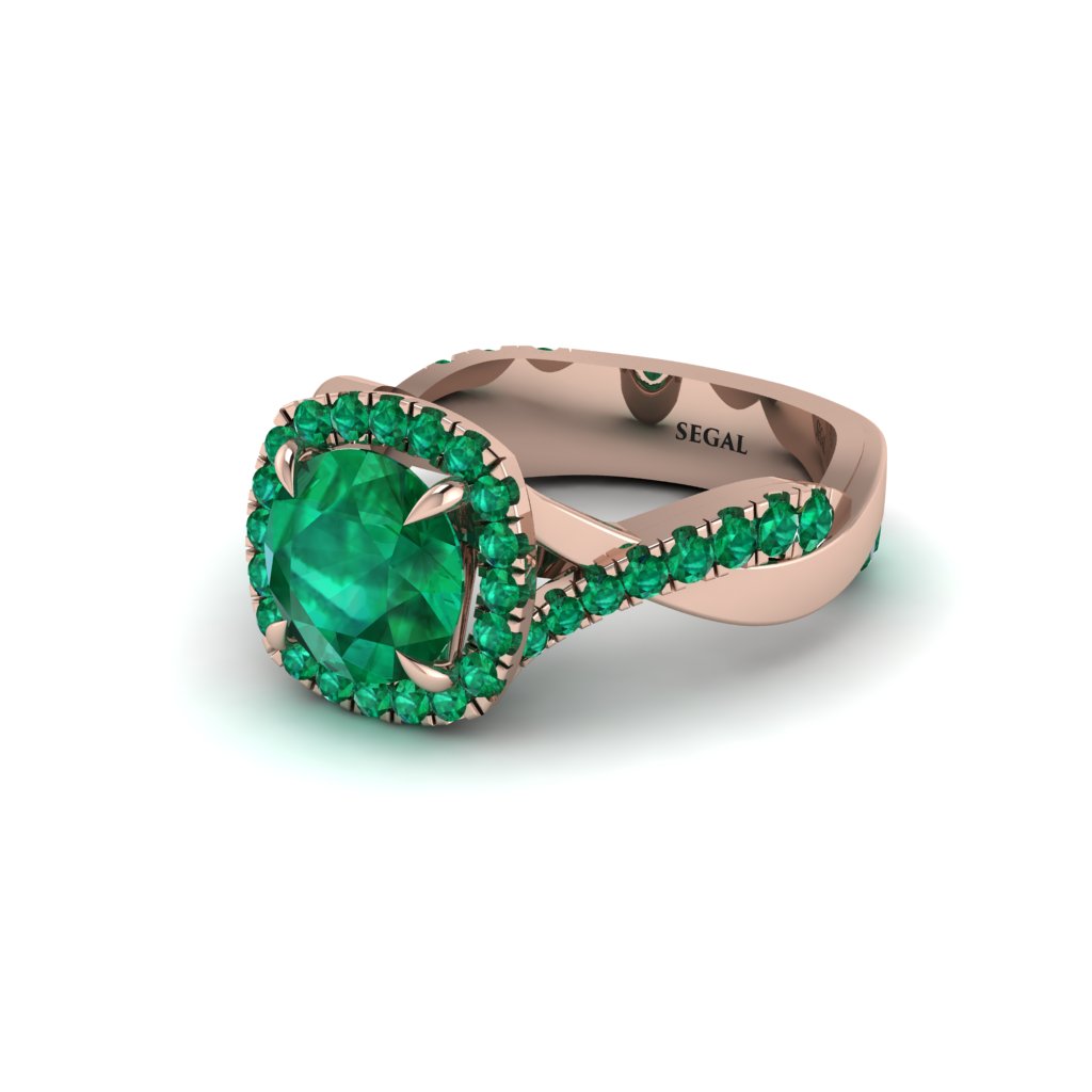 Emerald Twist Shank Halo Engagement Ring - Cheyenne No. 20