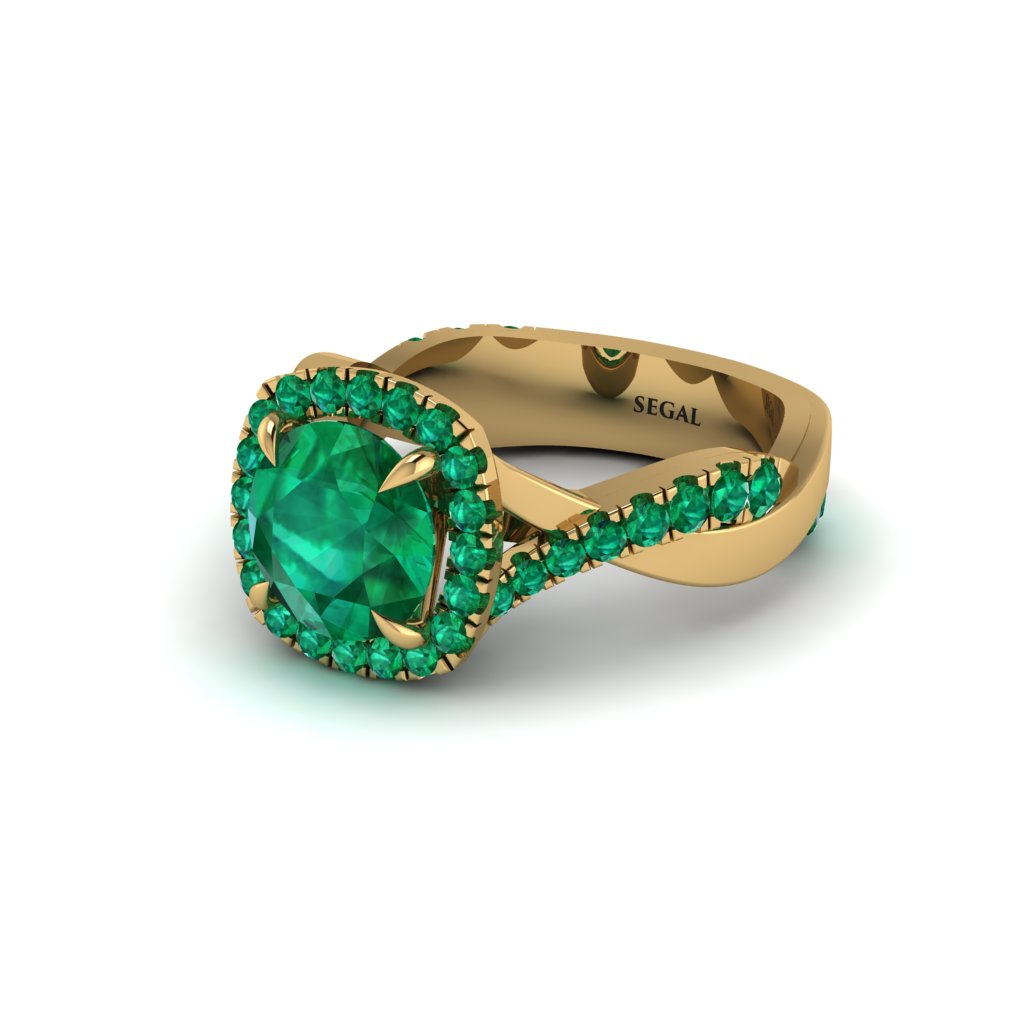 Emerald Twist Shank Halo Engagement Ring - Cheyenne No. 19
