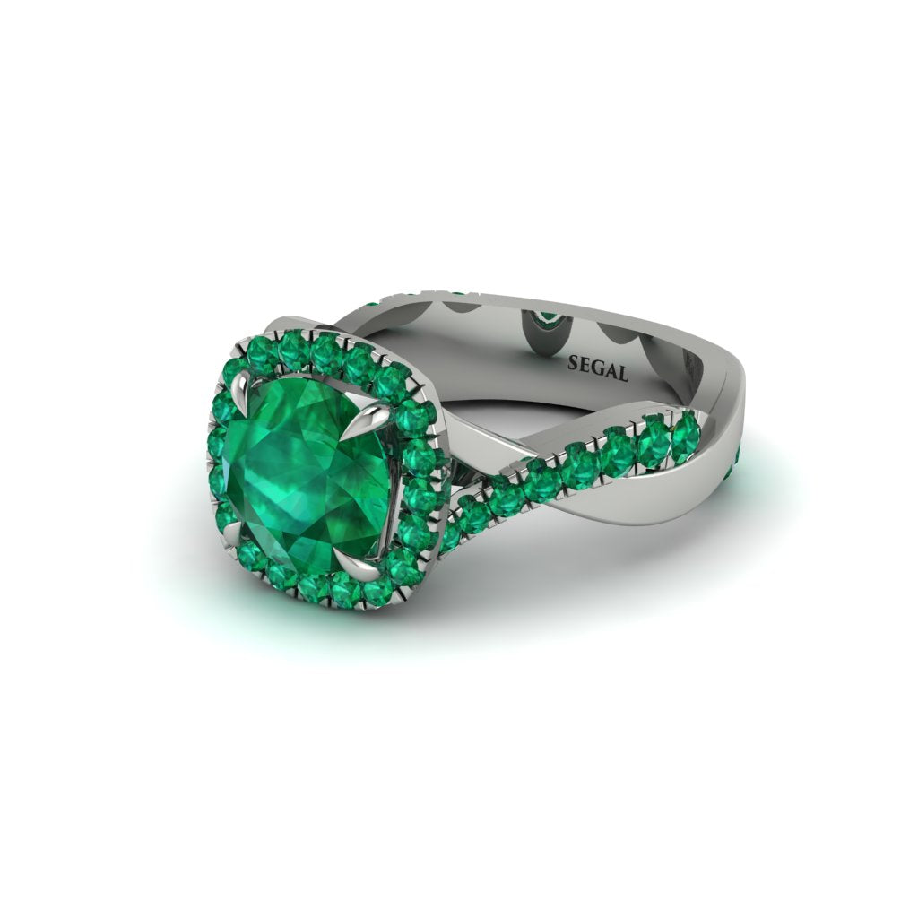 Emerald Twist Shank Halo Engagement Ring - Cheyenne No. 21