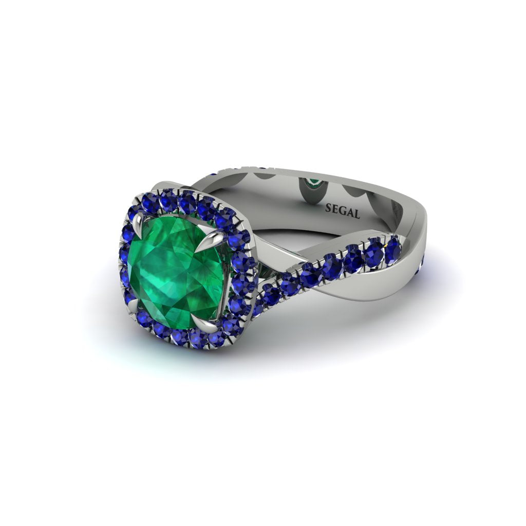 Emerald Twist Shank Halo Engagement Ring - Cheyenne No. 66