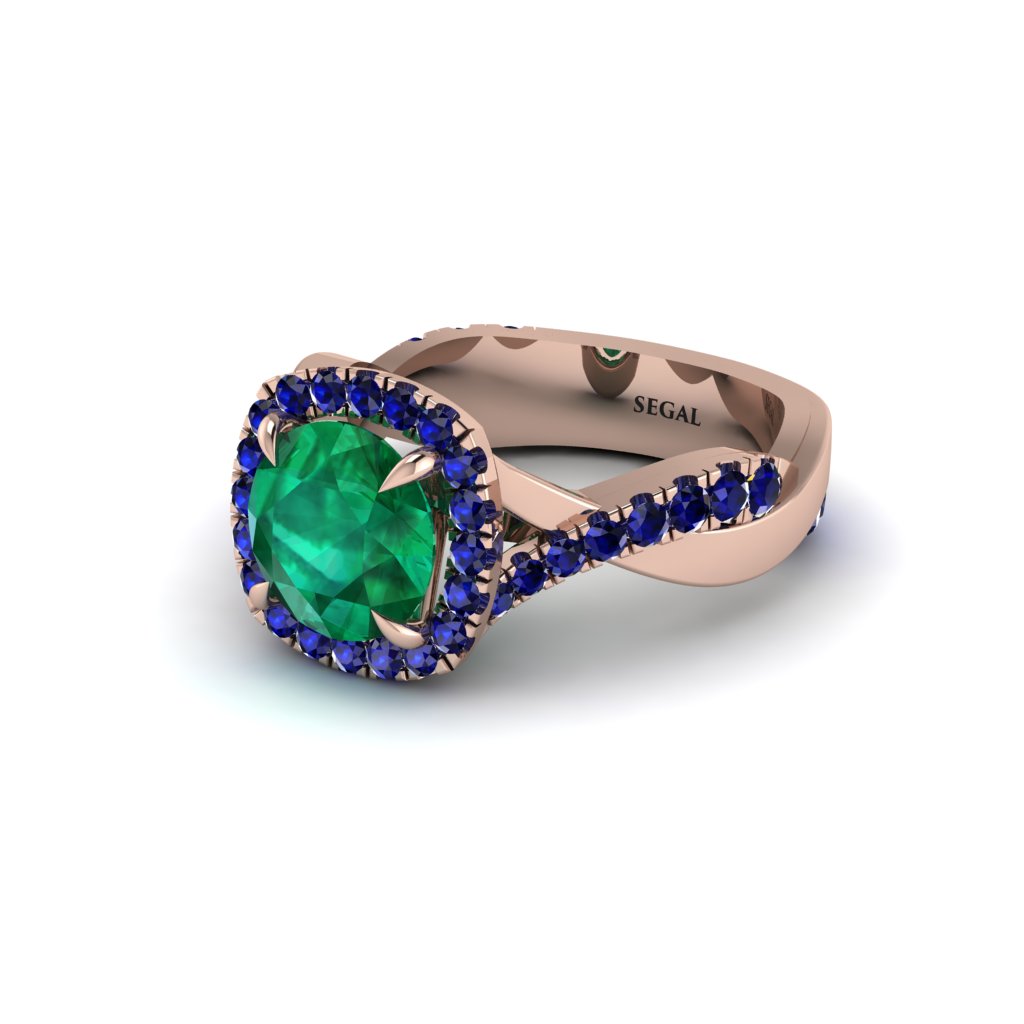 Emerald Twist Shank Halo Engagement Ring - Cheyenne No. 65