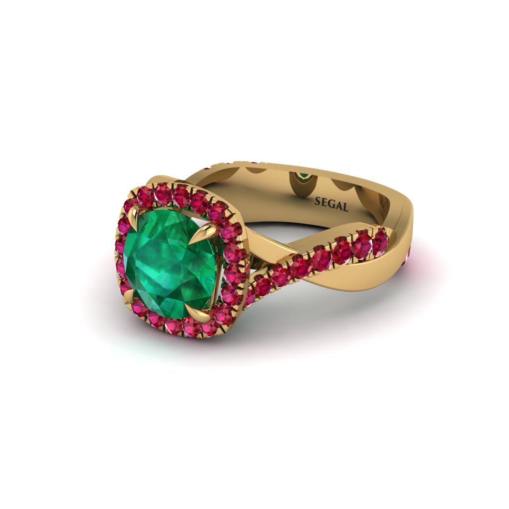 Emerald Twist Shank Halo Engagement Ring - Cheyenne No. 49