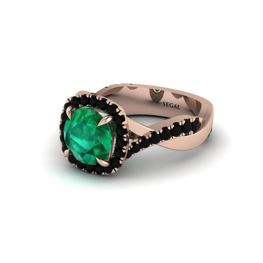 Emerald Twist Shank Halo Engagement Ring - Cheyenne No. 35