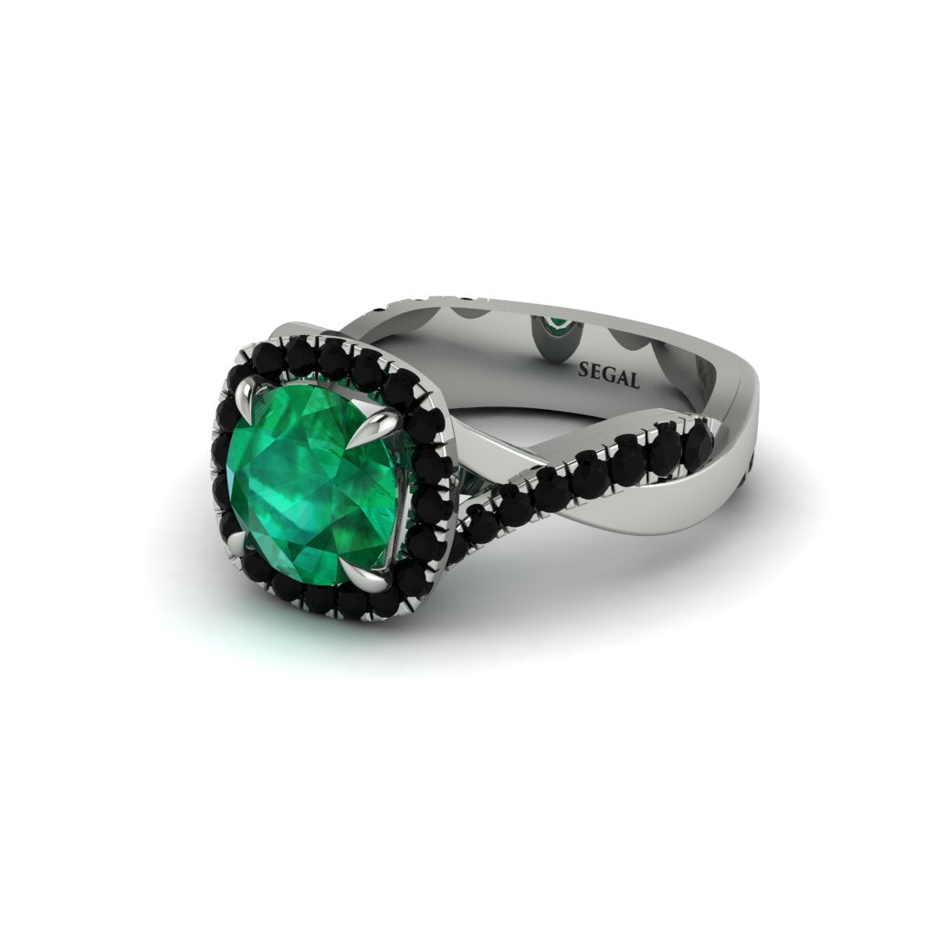 Emerald Twist Shank Halo Engagement Ring - Cheyenne No. 36
