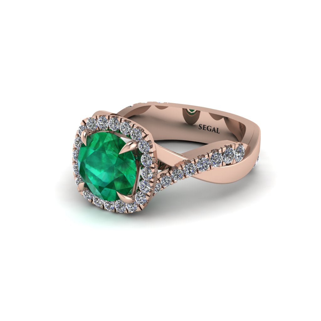 Emerald Twist Shank Halo Engagement Ring - Cheyenne No. 5
