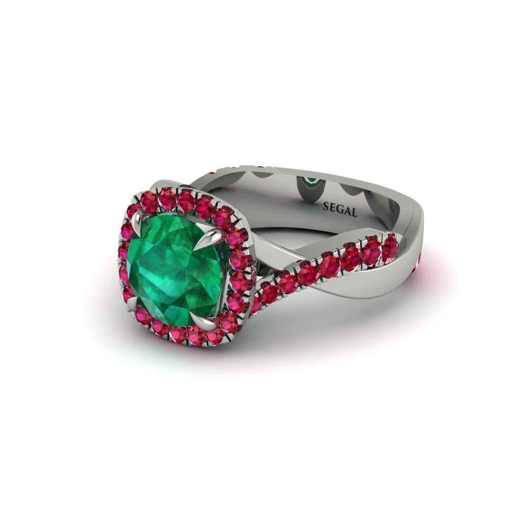 Emerald Twist Shank Halo Engagement Ring - Cheyenne No. 51