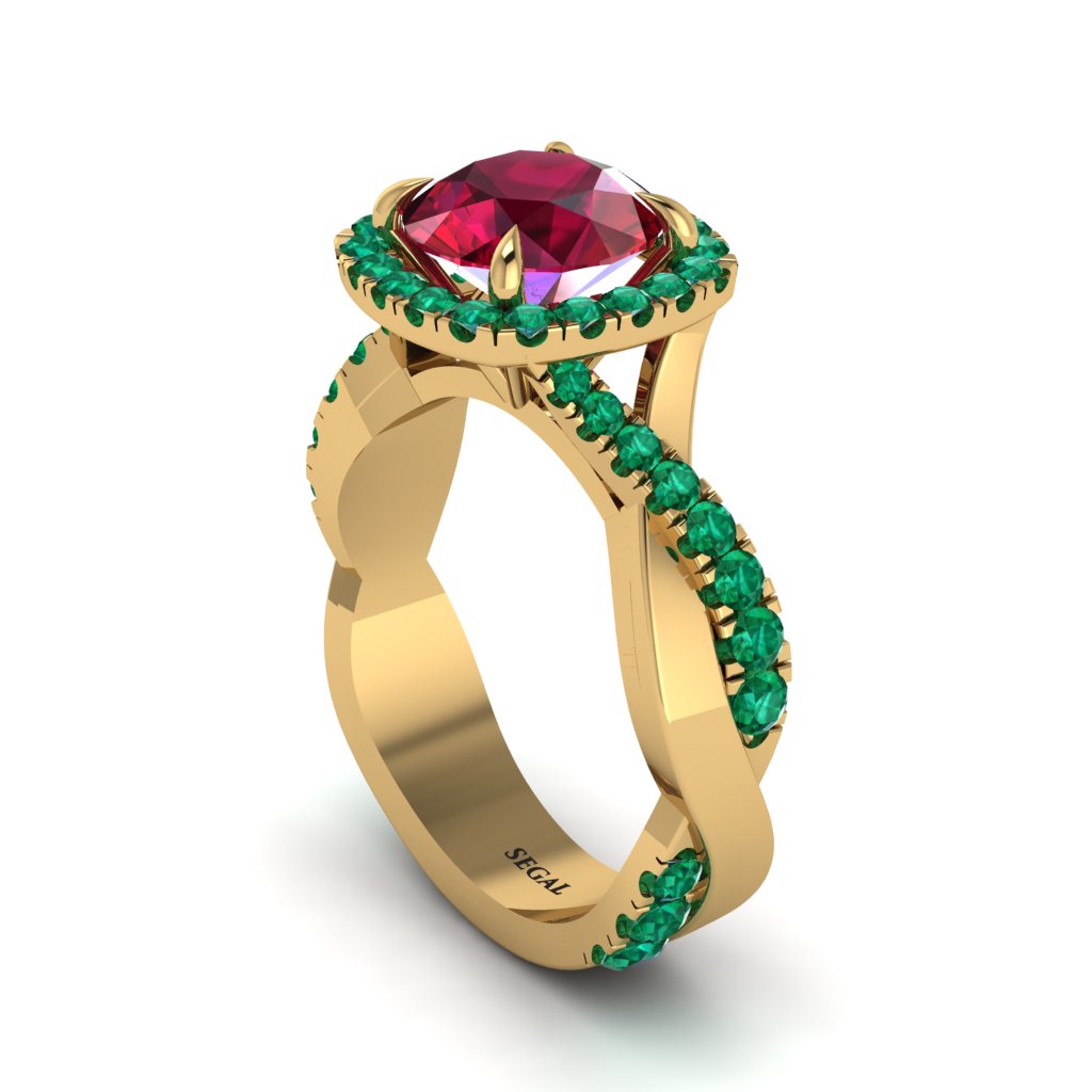 Ruby Twist Shank Halo Engagement Ring - Cheyenne No. 25