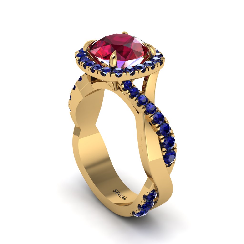 Ruby Twist Shank Halo Engagement Ring - Cheyenne No. 70