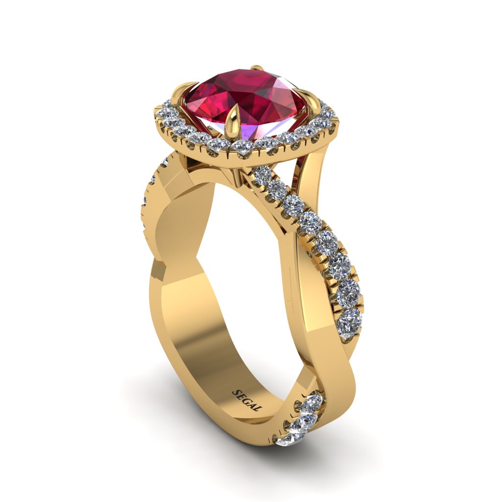 Ruby Twist Shank Halo Engagement Ring - Cheyenne No. 10