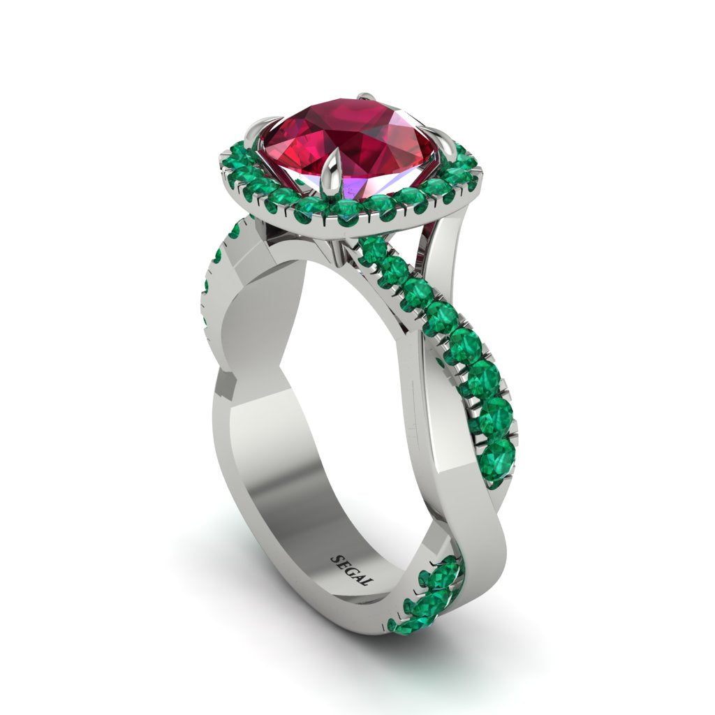 Ruby Twist Shank Halo Engagement Ring - Cheyenne No. 27