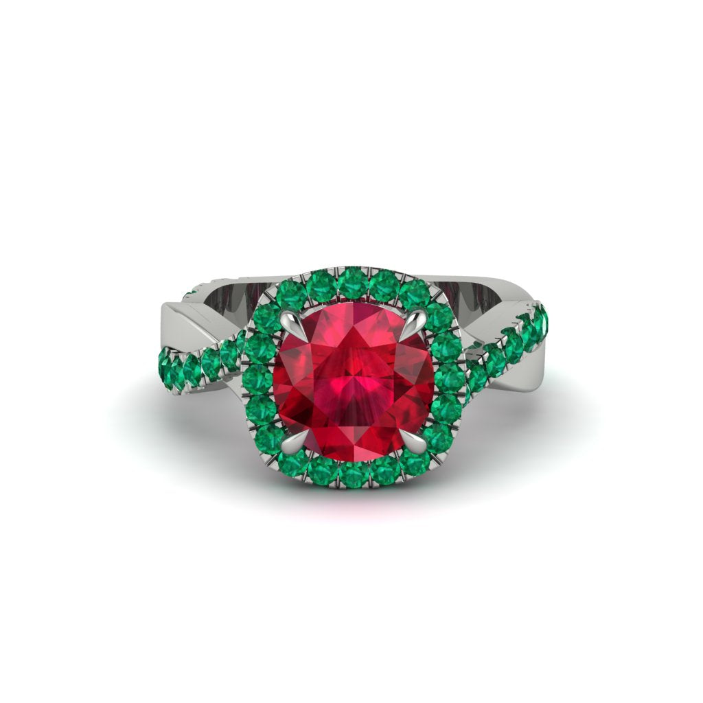 Ruby Twist Shank Halo Engagement Ring - Cheyenne No. 27