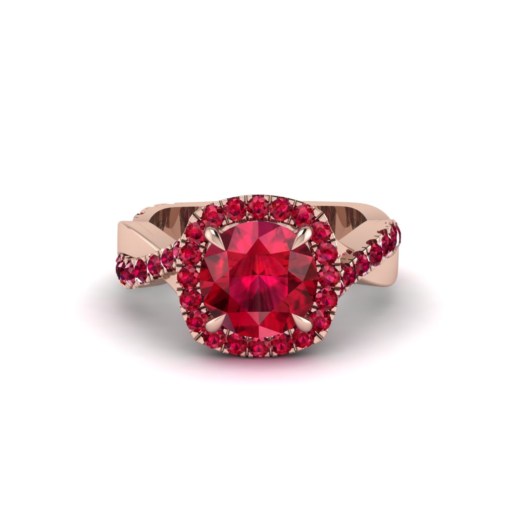 Ruby Twist Shank Halo Engagement Ring - Cheyenne No. 56