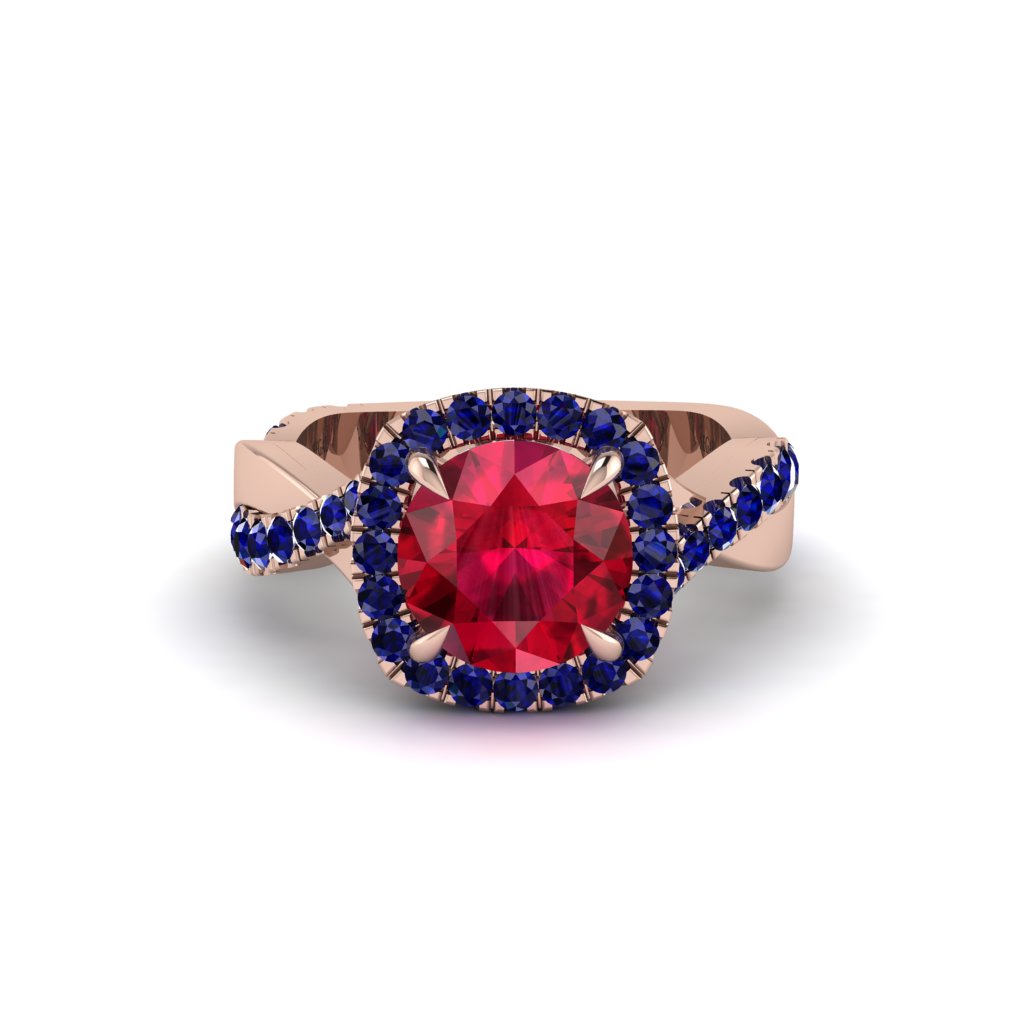 Ruby Twist Shank Halo Engagement Ring - Cheyenne No. 71