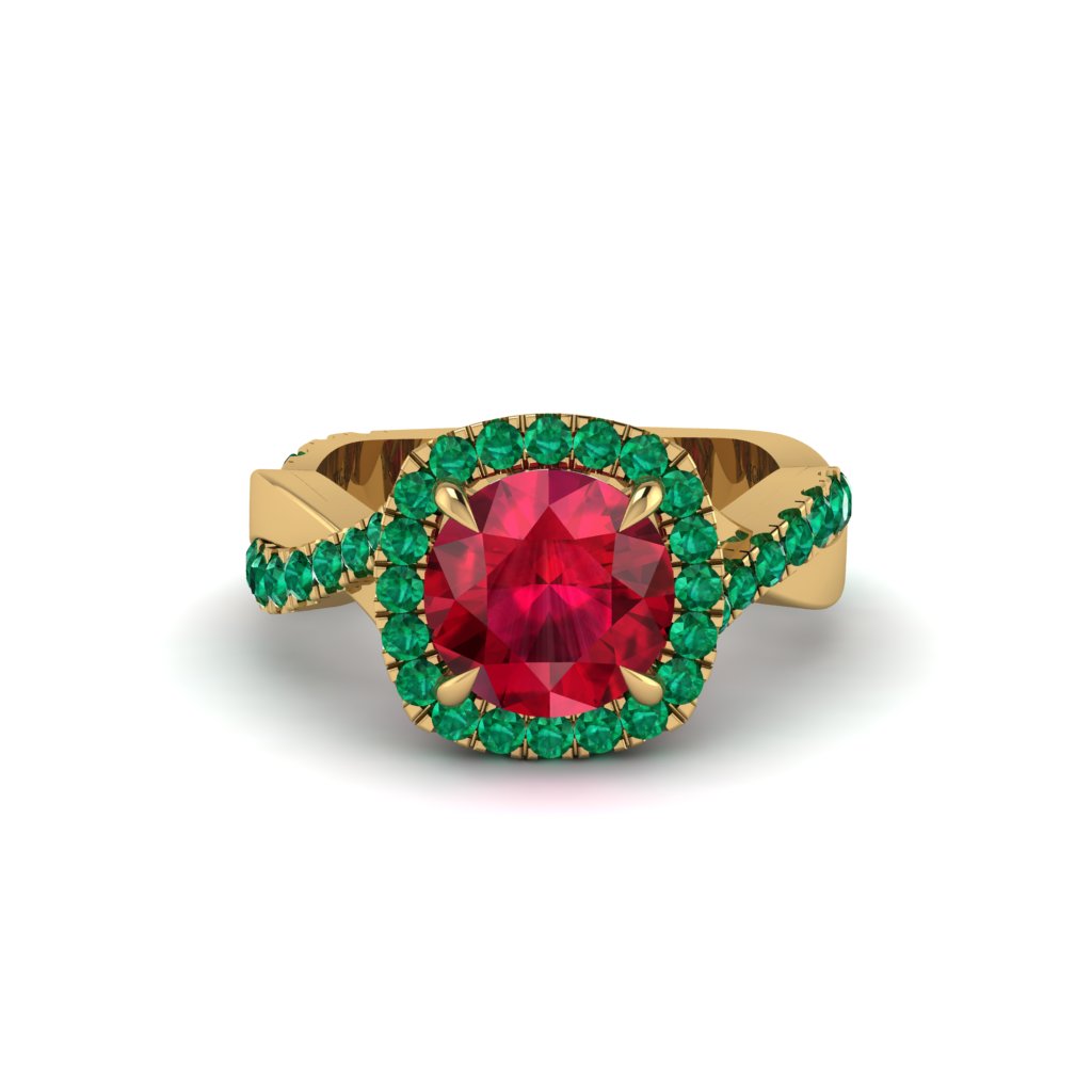 Ruby Twist Shank Halo Engagement Ring - Cheyenne No. 25