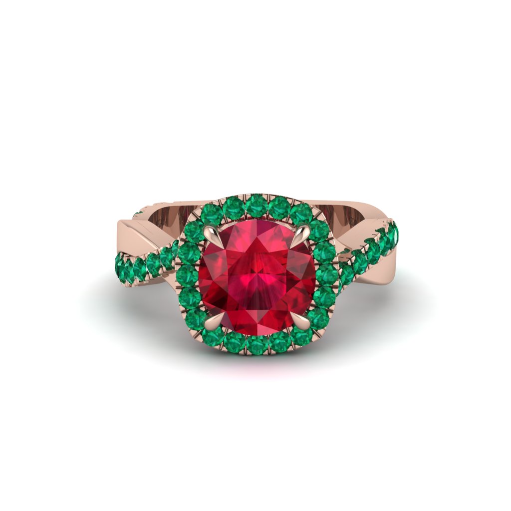 Ruby Twist Shank Halo Engagement Ring - Cheyenne No. 26