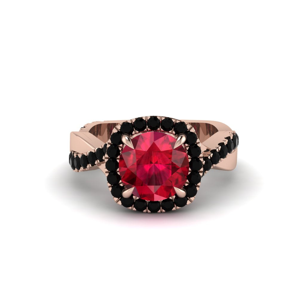 Ruby Twist Shank Halo Engagement Ring - Cheyenne No. 41
