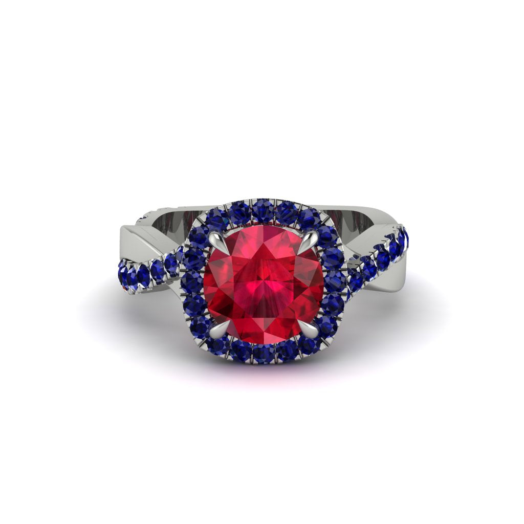 Ruby Twist Shank Halo Engagement Ring - Cheyenne No. 72