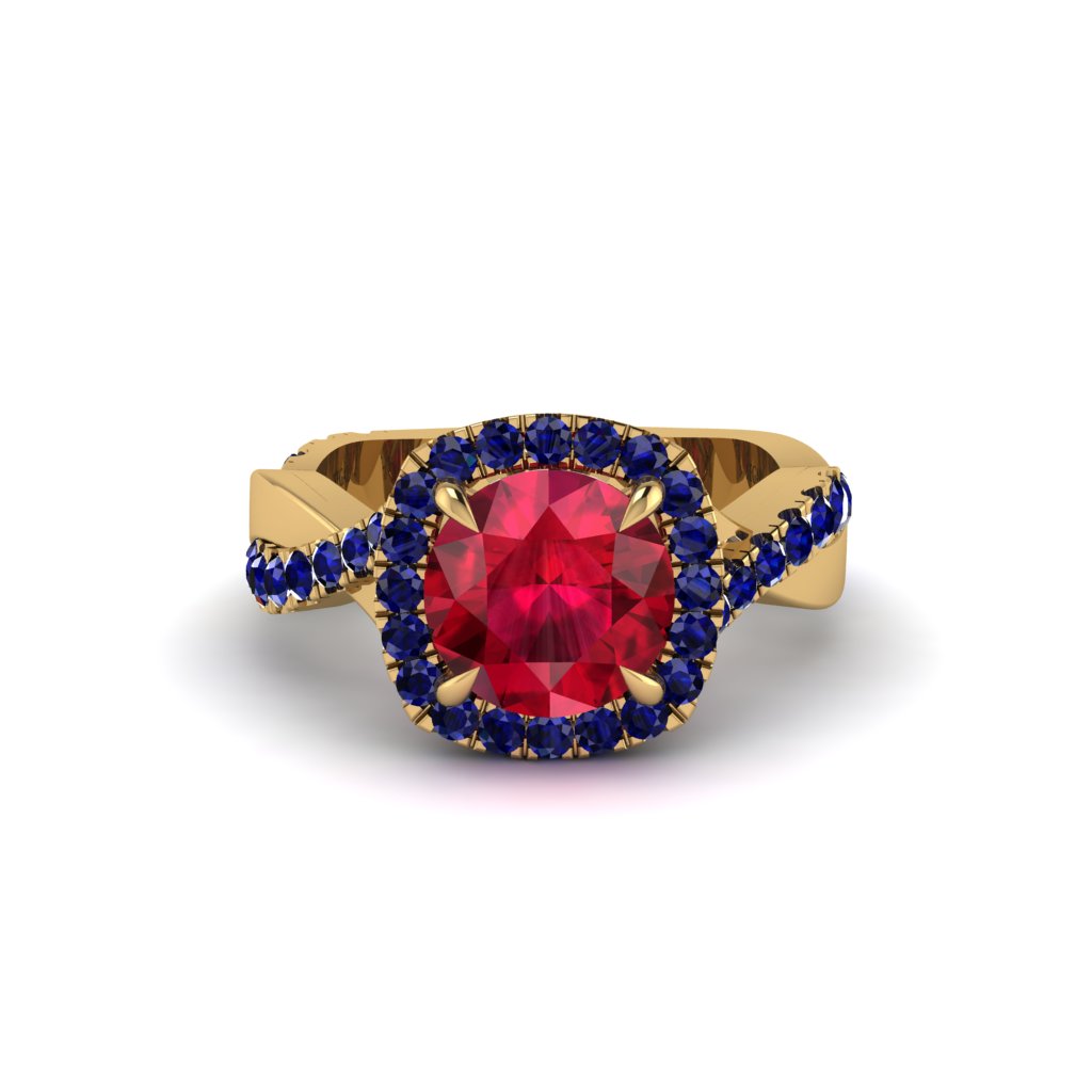 Ruby Twist Shank Halo Engagement Ring - Cheyenne No. 70
