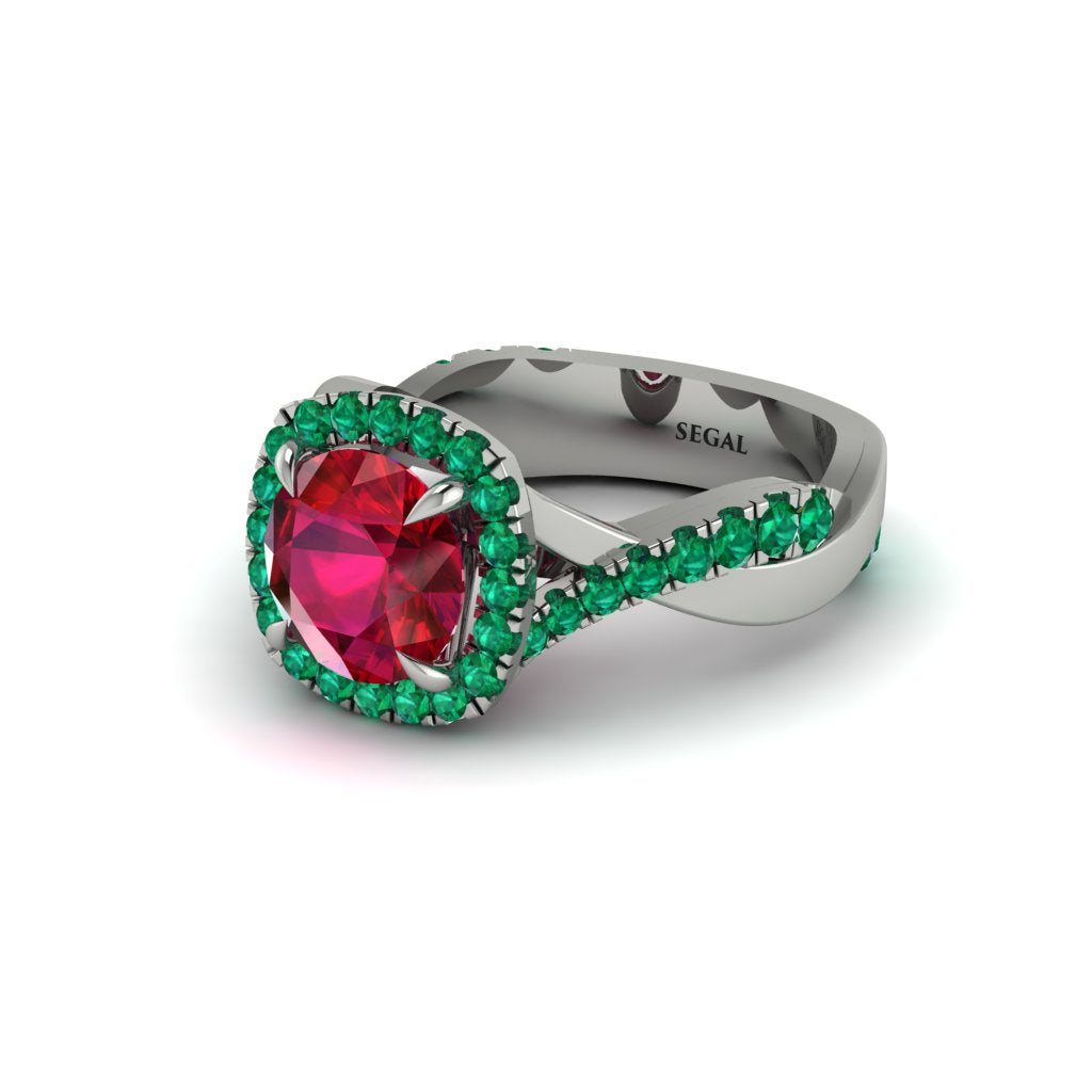 Ruby Twist Shank Halo Engagement Ring - Cheyenne No. 27