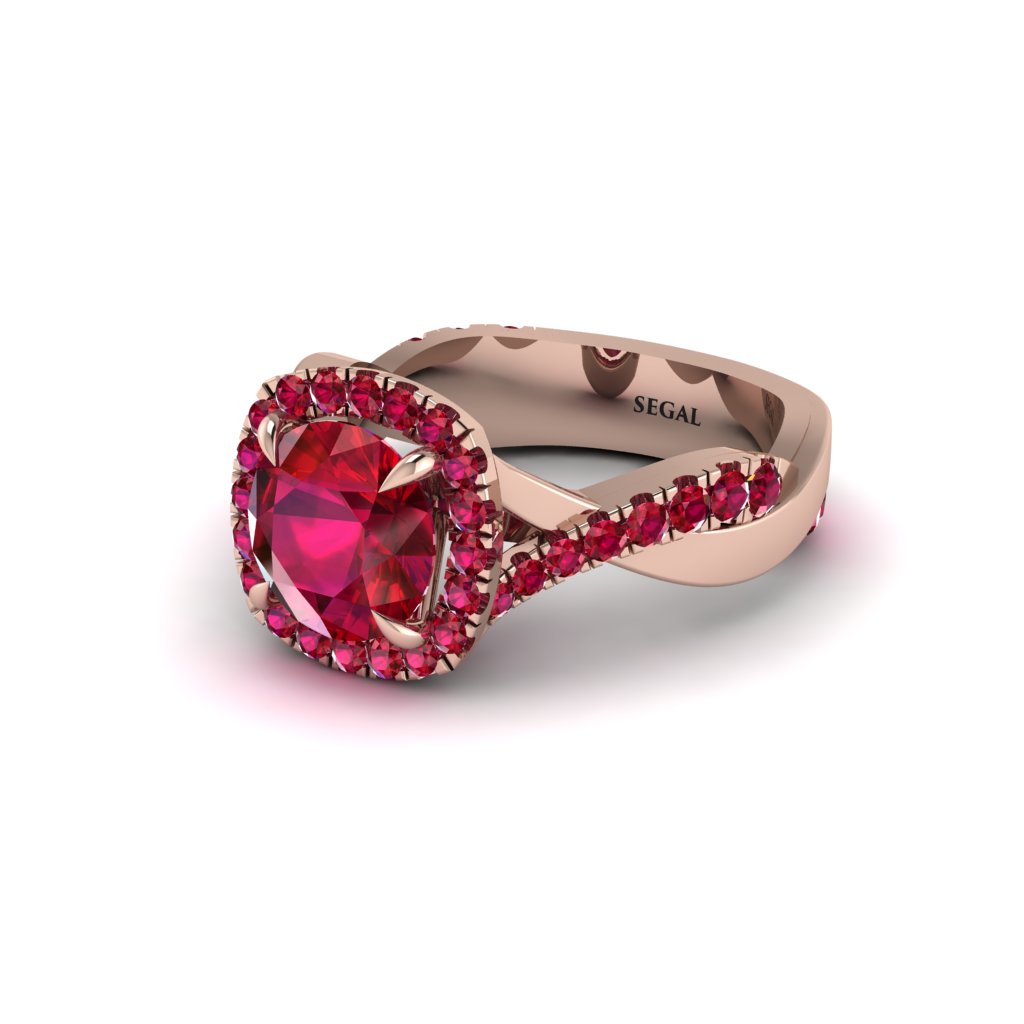 Ruby Twist Shank Halo Engagement Ring - Cheyenne No. 56