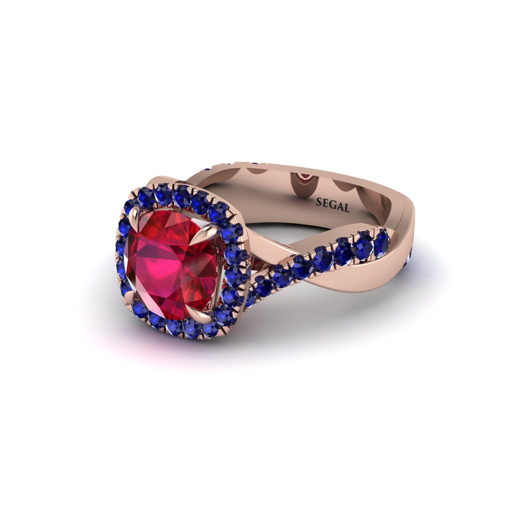 Ruby Twist Shank Halo Engagement Ring - Cheyenne No. 71