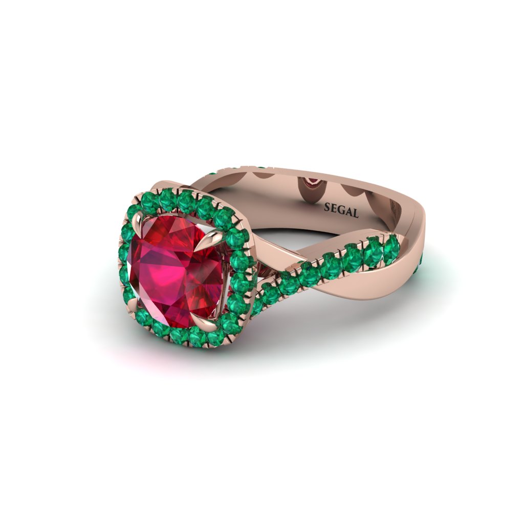Ruby Twist Shank Halo Engagement Ring - Cheyenne No. 26