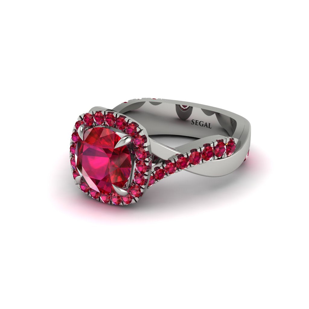 Ruby Twist Shank Halo Engagement Ring - Cheyenne No. 57