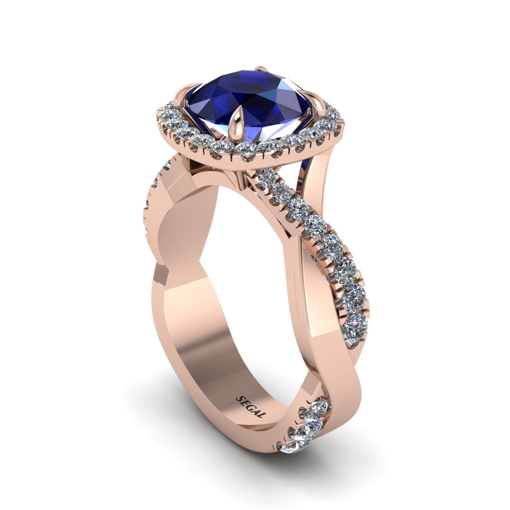 Sapphire Twist Shank Halo Engagement Ring - Cheyenne No. 14