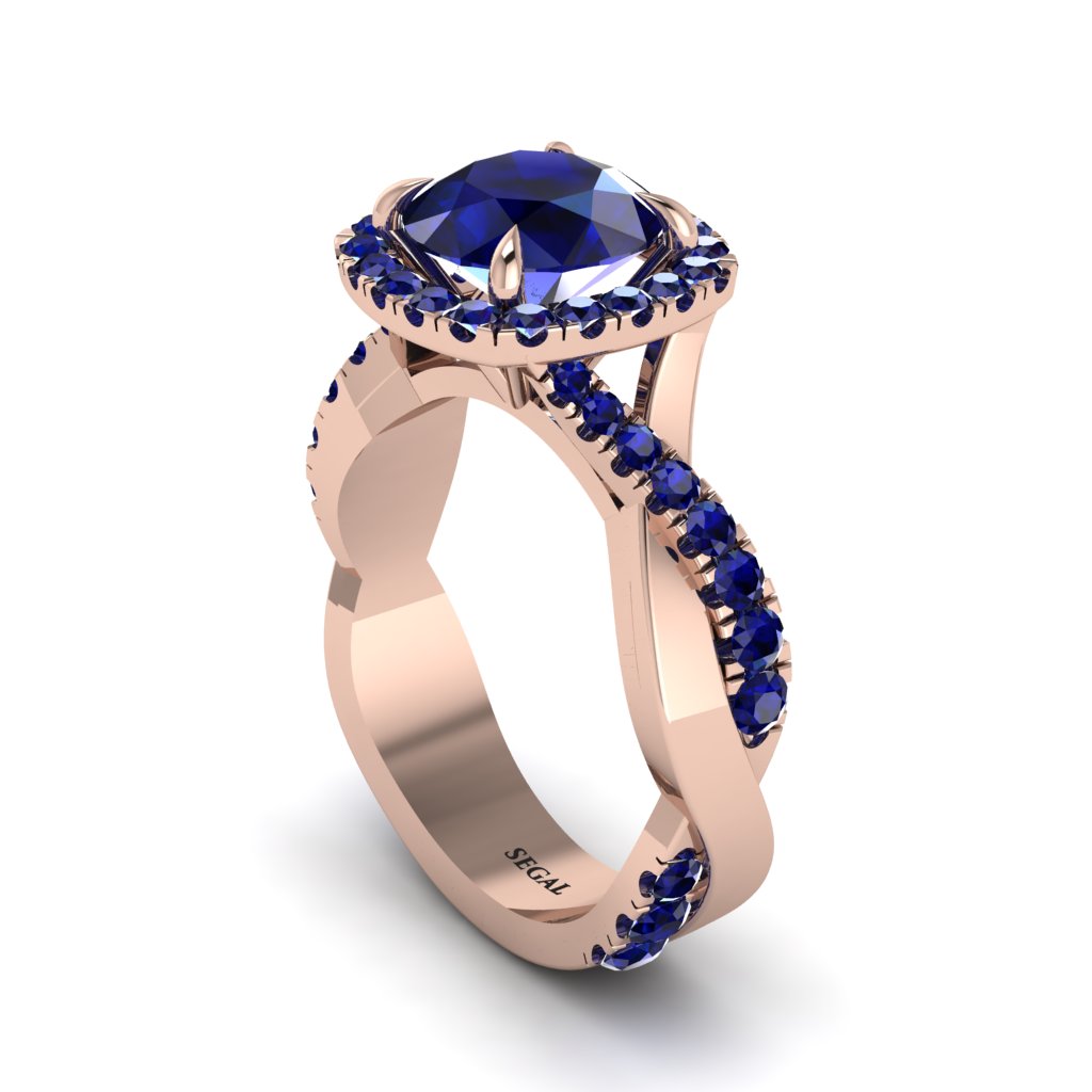 Sapphire Twist Shank Halo Engagement Ring - Cheyenne No. 74