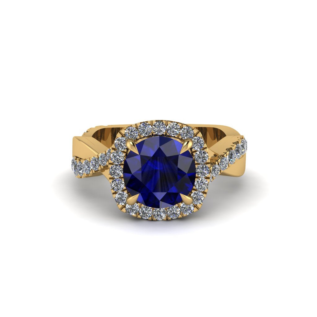 Sapphire Twist Shank Halo Engagement Ring - Cheyenne No. 13