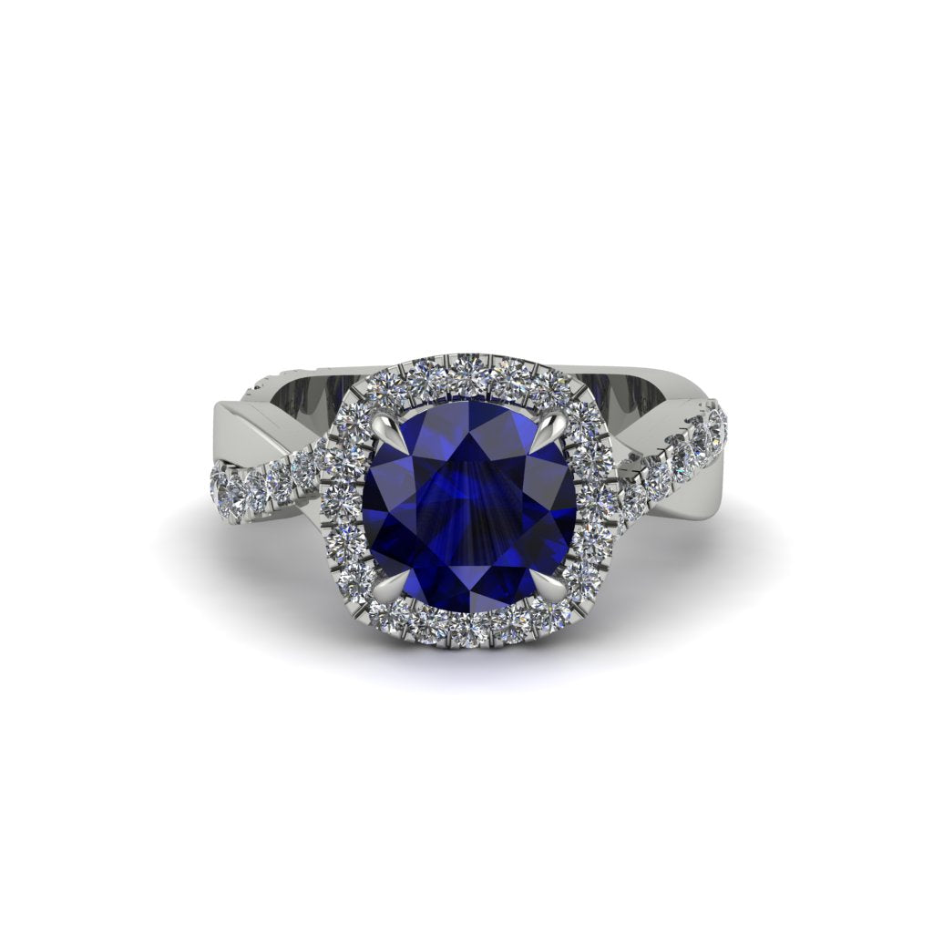 Sapphire Twist Shank Halo Engagement Ring - Cheyenne No. 15
