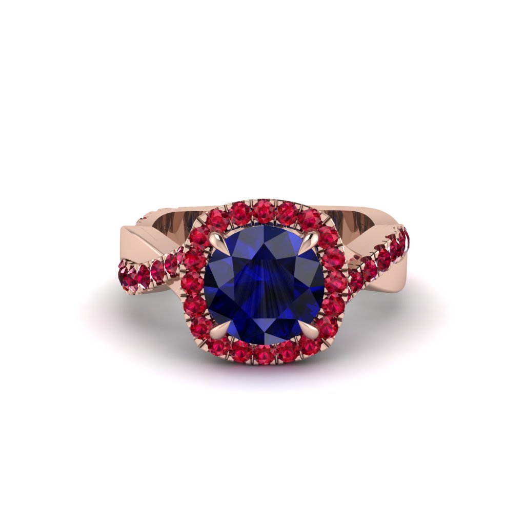 Sapphire Twist Shank Halo Engagement Ring - Cheyenne No. 59