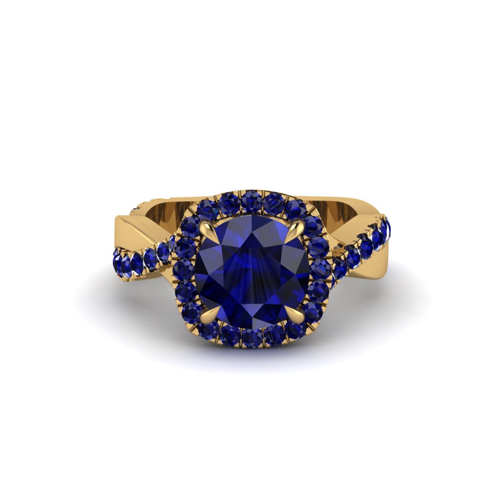 Sapphire Twist Shank Halo Engagement Ring - Cheyenne No. 73