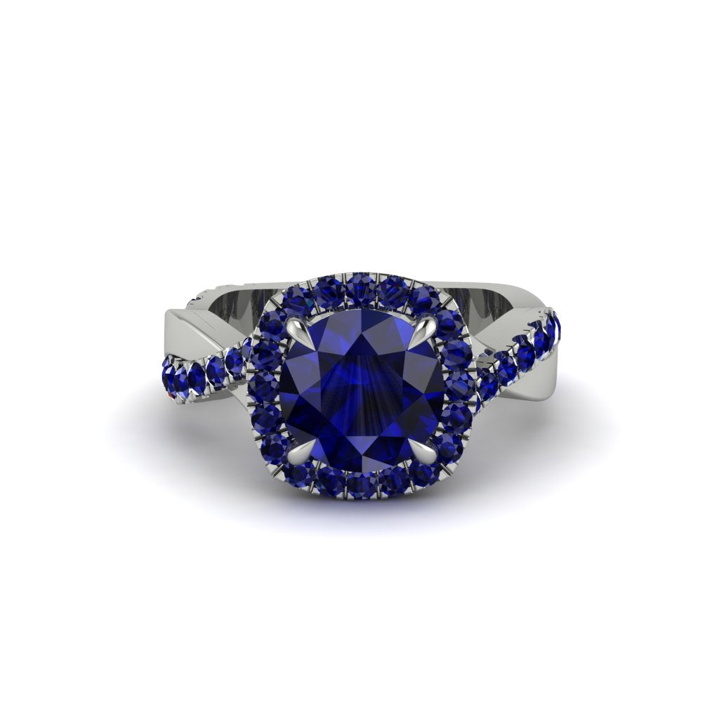Sapphire Twist Shank Halo Engagement Ring - Cheyenne No. 75