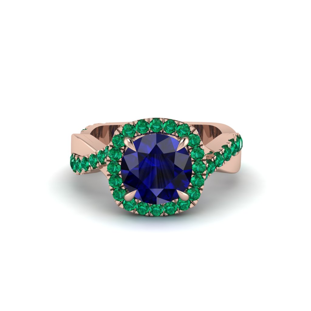 Sapphire Twist Shank Halo Engagement Ring - Cheyenne No. 29