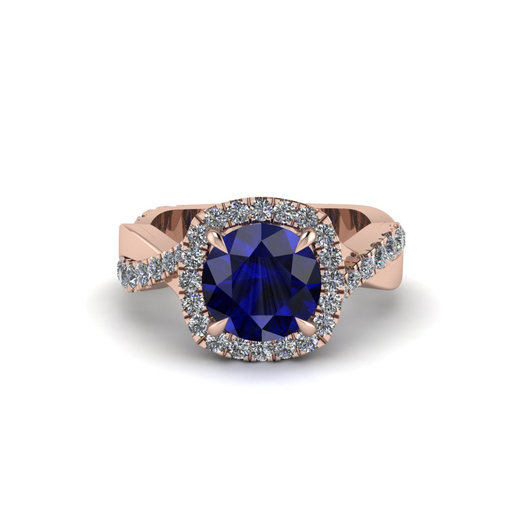 Sapphire Twist Shank Halo Engagement Ring - Cheyenne No. 14